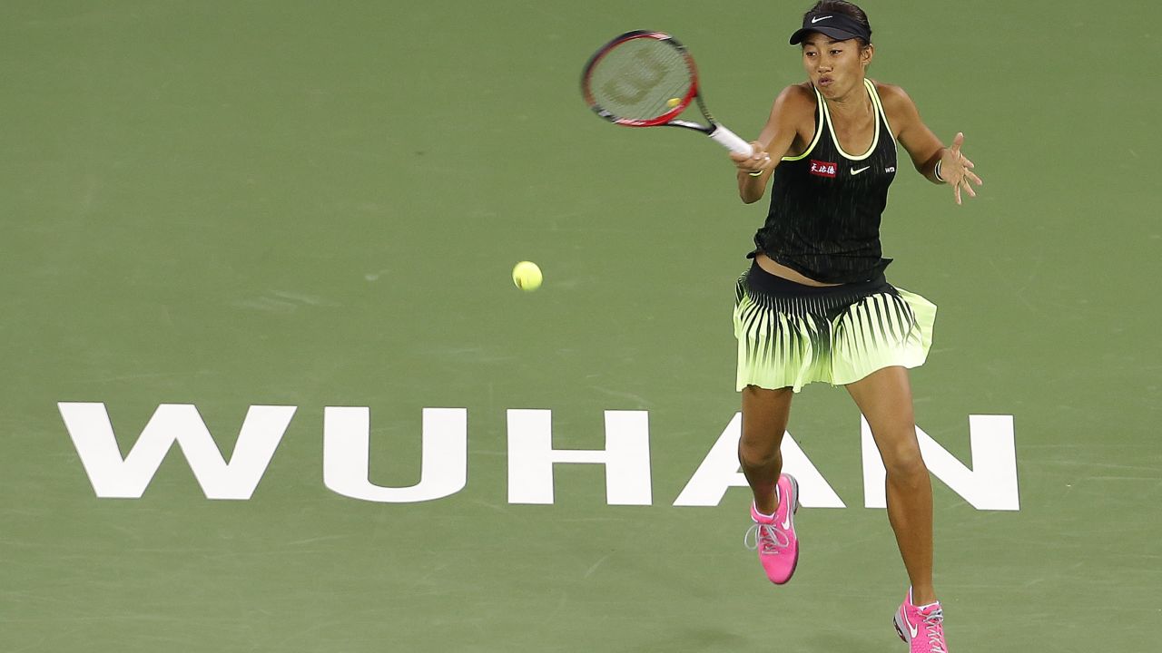 Zhang Shuai in action at the Wuhan Open, where she lost to Britain's Jo Konta.