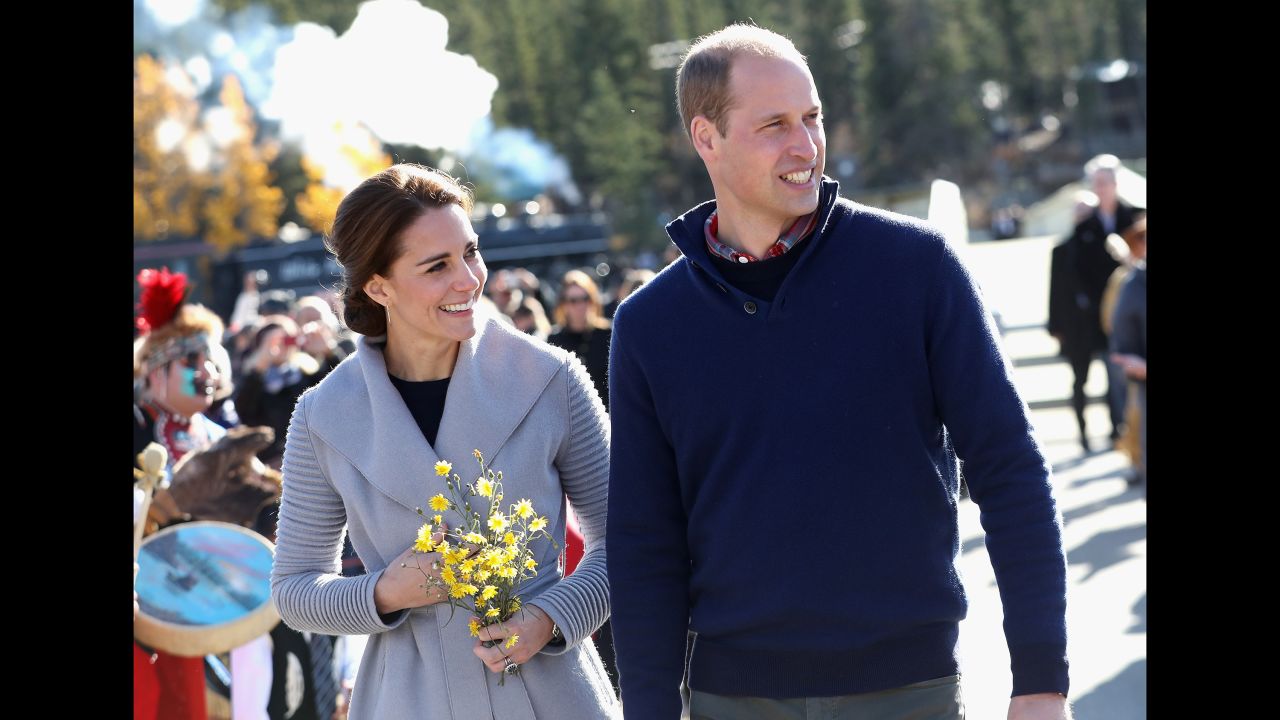 Catherine and William greet a crowd in Carcross on September 28.
