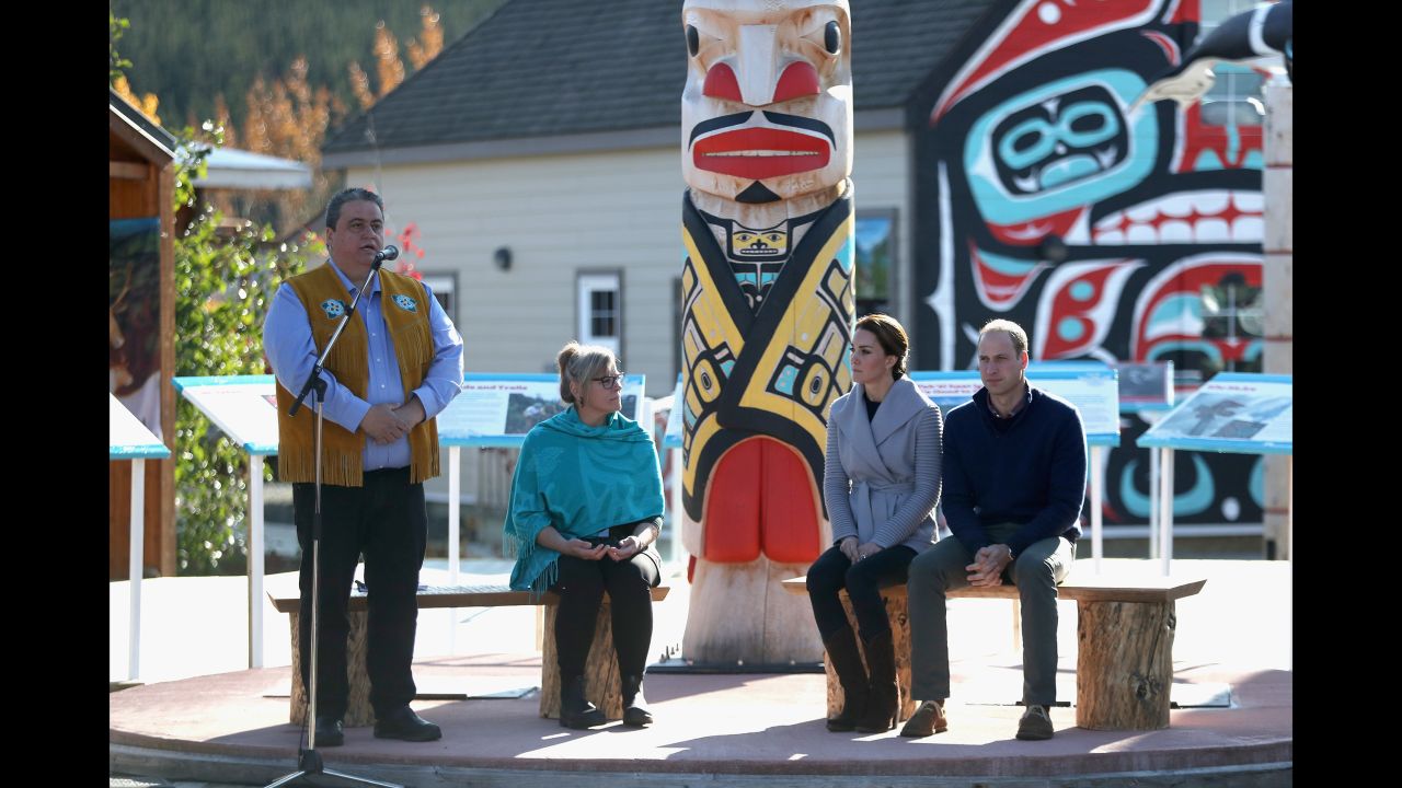 The couple attend a cultural welcome in Carcross.