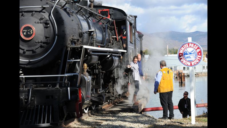 William stands near his wife as they visit Carcross, Yukon, on Wednesday, September 28.