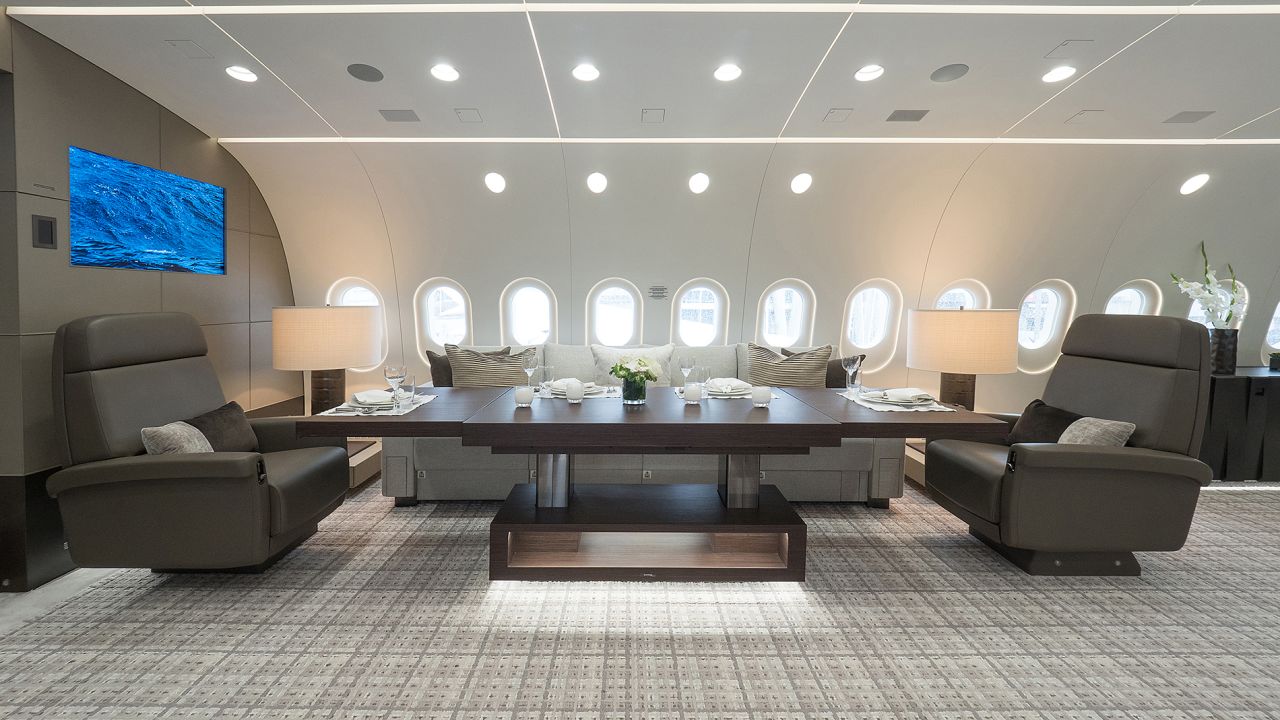 <strong>Kestrel Aviation's BBJ 787:</strong> "Many of our clients are not really looking for the exotic," says Velupillai. "They are extremely busy people and what they value is the possibility of carrying on with their lifestyles while on the move -- most of our aircraft have a dual home/office use."