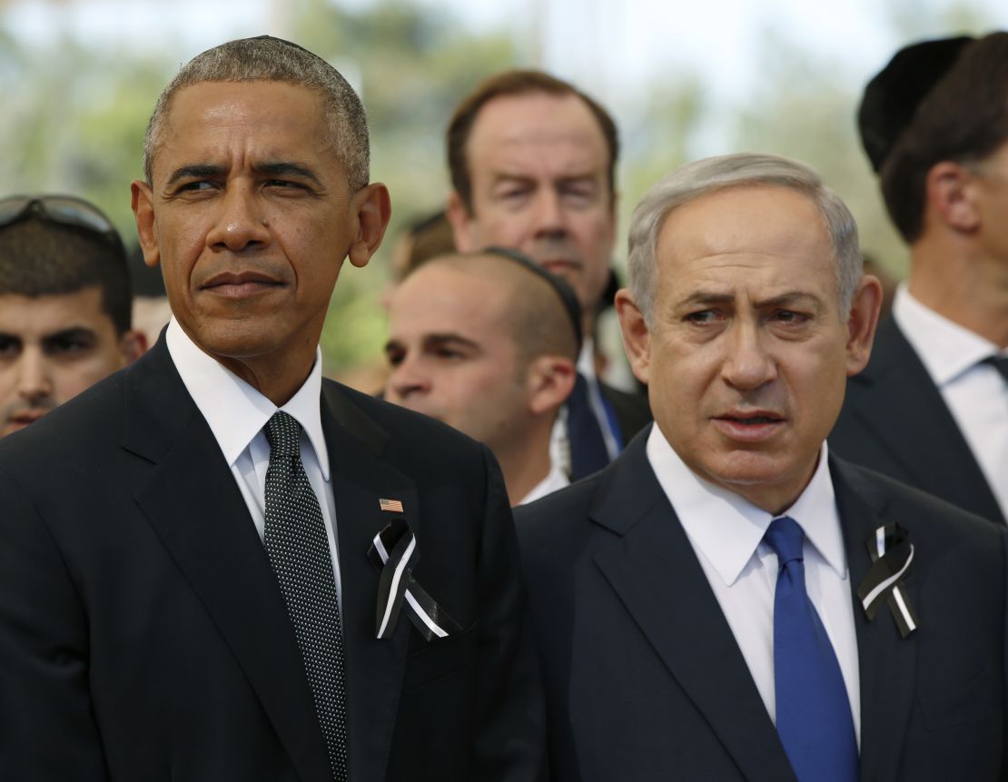 President Obama sat next to Israeli Prime Minister Benjamin Netanyahu during the ceremony.