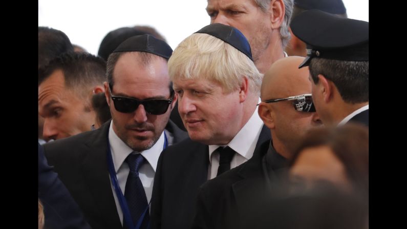 British Foreign Minister Boris Johnson attends the funeral. Former British Prime Ministers Tony Blair and David Cameron were also in attendance.