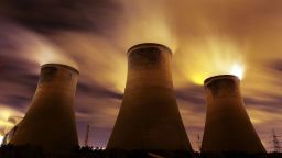 The coal fueled Fiddlers Ferry power station emits vapor into the night sky on November 16, 2009 in Warrington, United Kingdom.