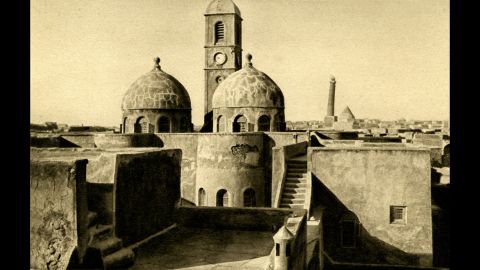 The clock tower of the Dominican Mission Church in Mosul, built in the 1870s, was a gift from Empress Eugenie of France. The ancient city is almost 3,000 years old and has historically been important for trading. Located in northern Iraq near the borders of Syria and Turkey, it's situated on the Tigris river and set amid rich oil fields.