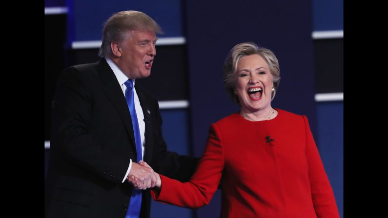 Republican nominee Donald Trump and Democratic nominee Hillary Clinton shake hands at the end of <a href="http://www.cnn.com/2016/09/26/politics/gallery/first-presidential-debate/index.html" target="_blank">the first presidential debate,</a> which took place in Hempstead, New York, on Monday, September 26. It was <a href="http://money.cnn.com/2016/09/27/media/debate-ratings-record-viewership/index.html" target="_blank">the most-watched debate</a> in American history.