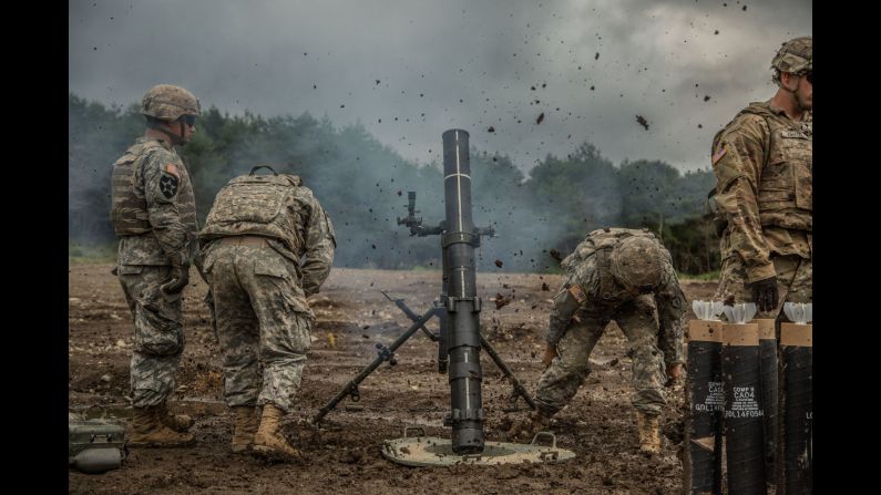U.S. Army soldiers fire a mortar during a training exercise in Japan on Tuesday, September 13.