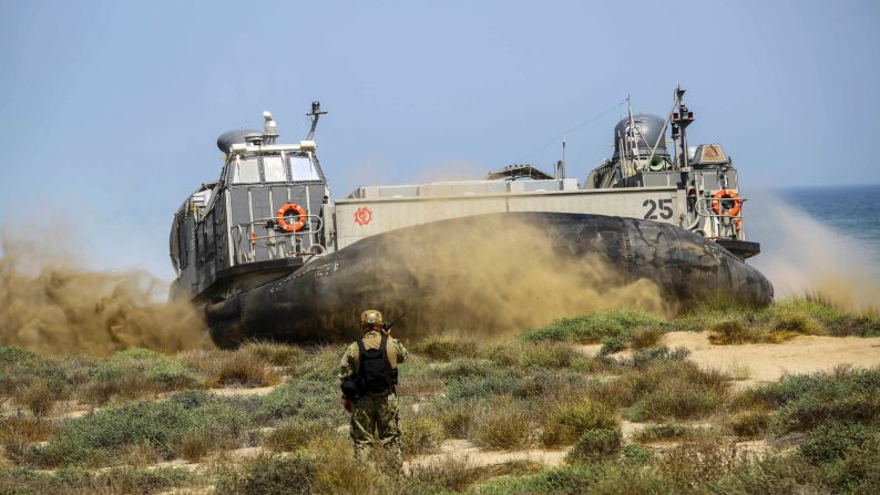 A U.S. hovercraft is used during a training exercise in Muscat, Oman, on Wednesday, September 21.