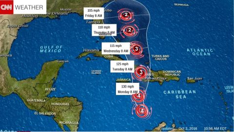 This image shows a forecast track for Hurricane Matthew, with the storm's eye predicted to be somewhere within the shaded cone on the days indicated.