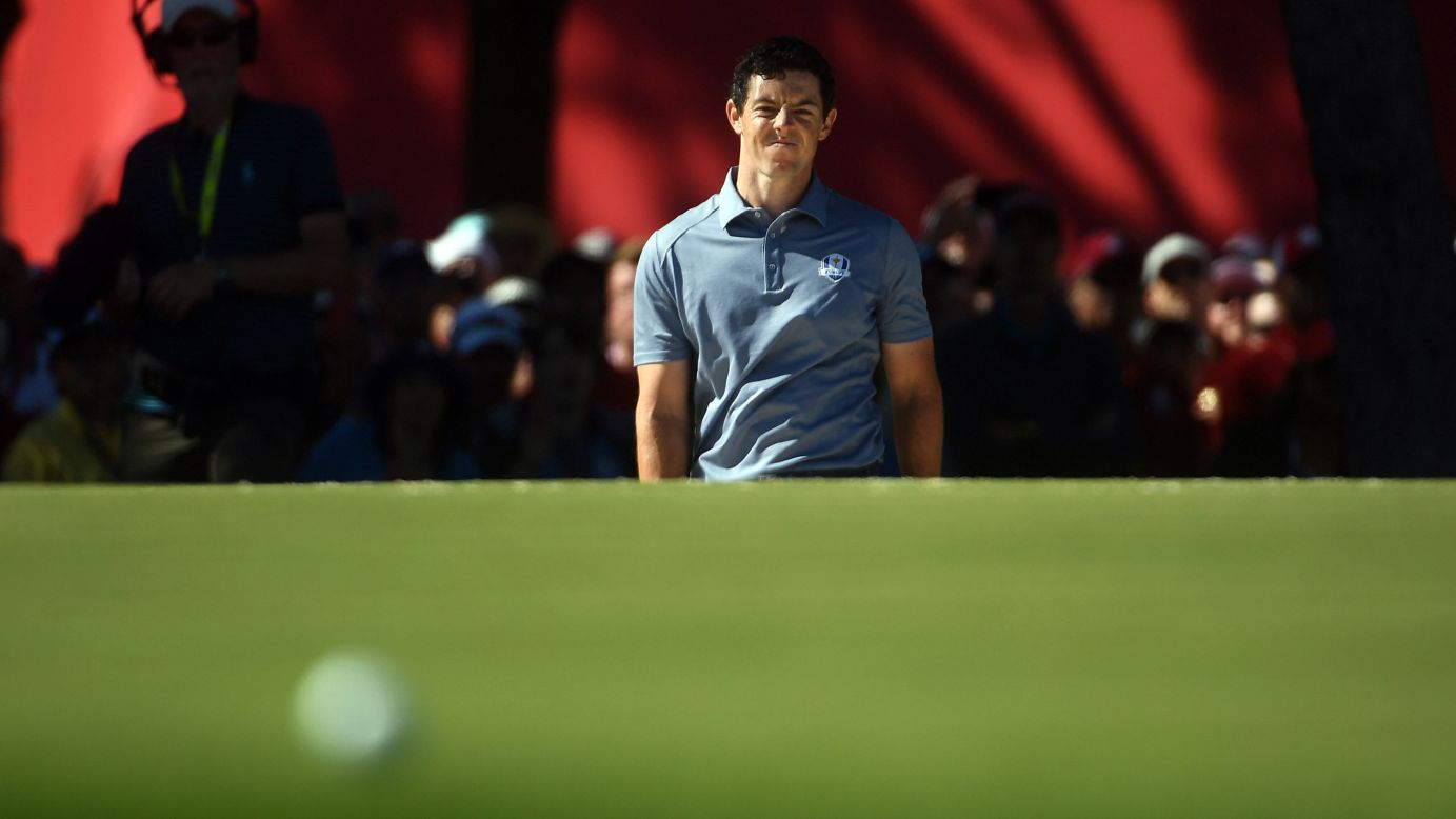 McIlroy fails to sink a chip shot on the 12th hole.