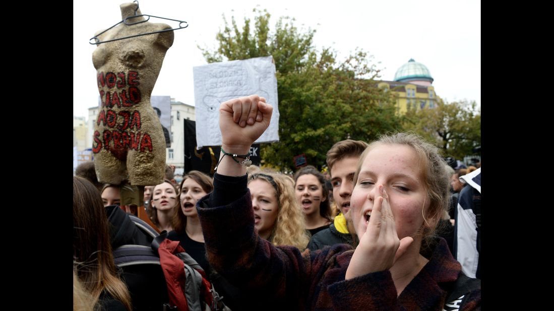 Polish women join the protest.
