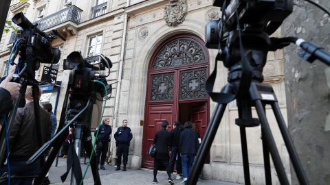 Police stand guard at the entrance to the residence where reality television star Kim Kardashian West was robbed at gunpoint.