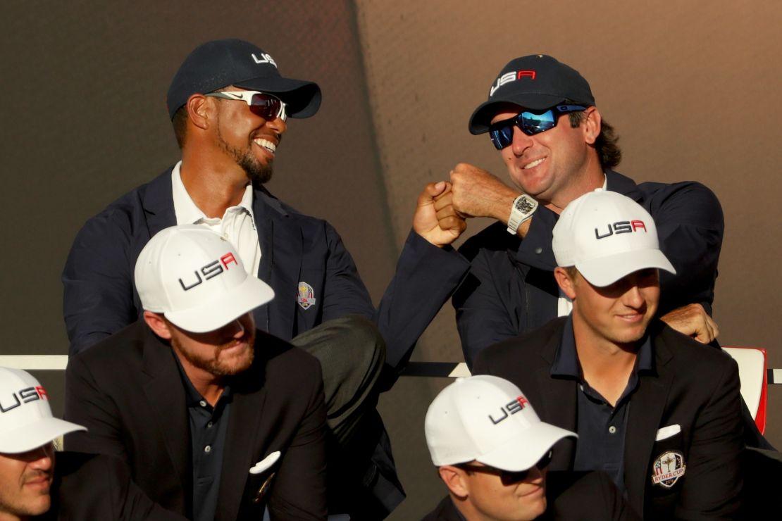 Tiger Woods (back left) was a vice-captain alongside Bubba Watson. 