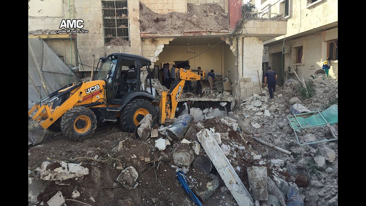 Pictures show the damage to the M10 hospital after it was hit Monday.