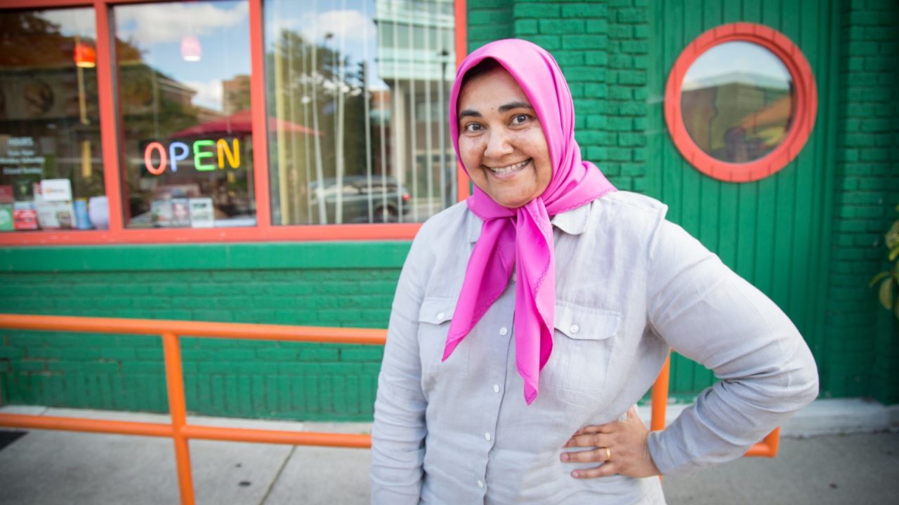 Nahid Khan, born in London, lives north of Minneapolis. Voted for Bernie Sanders in the primaries and will vote for Hillary Clinton in November. <br /><br />"I think I run into a lot of people who are embarrassed by Trump and are extra friendly toward me as a result."