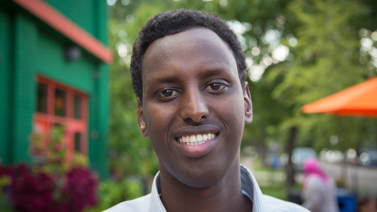 Hamse Warfa, 37, born in Somalia, came to the U.S. as a teenager, lives in Savage, Minnesota. A social entrepreneur and author of "America Here I come: A Somali Refugee's Quest for Hope." Supporting Hillary Clinton. <br /><br />"I have never thought I would hear my young daughter say, 'Dad, people were asking me about my scarf in the school.' Same school she's been going last year, the year before, but yet just before school closed she said young students were asking about, 'Hey, you Muslim? Why you have that thing on your hair?' She's turning 9 years old next week."<br />