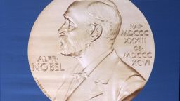 The laureate medal featuring the portrait of Alfred Nobel is seen before a press conference of the Nobel Committee to announce the winner of the 2015 Nobel Medicine Prize on October 5, 2015 at the Karolinska Institutet in Stockholm, Sweden. Swedish inventor and scholar Alfred Nobel, who made a vast fortune from his invention of dynamite in 1866, ordered the creation of the famous Nobel prizes in his will. 
AFP PHOTO / JONATHAN NACKSTRAND        (Photo credit should read JONATHAN NACKSTRAND/AFP/Getty Images)