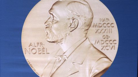 The laureate medal featuring the profile of Alfred Nobel.
