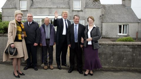 Trump pictured in 2008 with family members at the house in Tong on the Isle of Lewis, where his mother was raised in the early 1900s before she emigrated to the US.