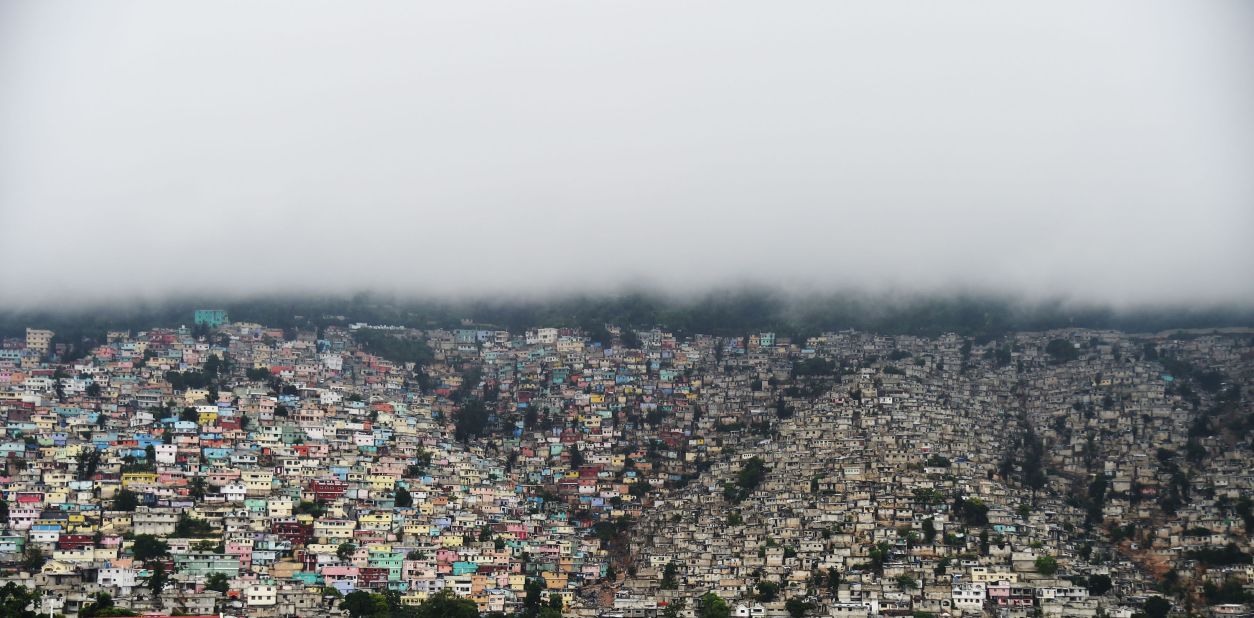 Clouds loom over the hills of the Petionville suburb of Port-au-Prince on October 3.