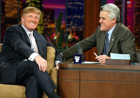 In 1992, Leno became "The Tonight Show's host," taking over from Johnny Carson. He fronted the program for 17 years until 2009 and then again from 2010-2014, making him its second longest serving presenter after Carson. Leno is pictured with US presidential candidate Donald Trump. 