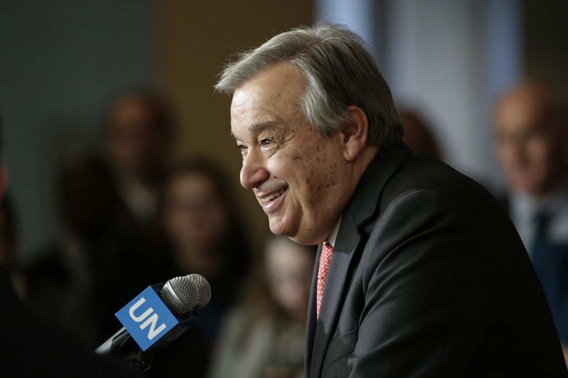 Antonio Guterres speaks to reporters at the UN headquarters in New York in April.