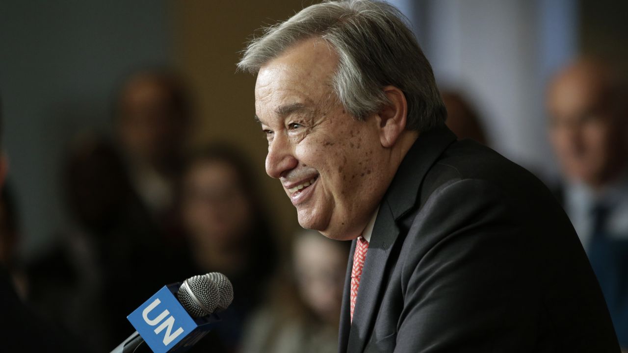 Antonio Guterres speaks to reporters at the UN headquarters in New York in April.