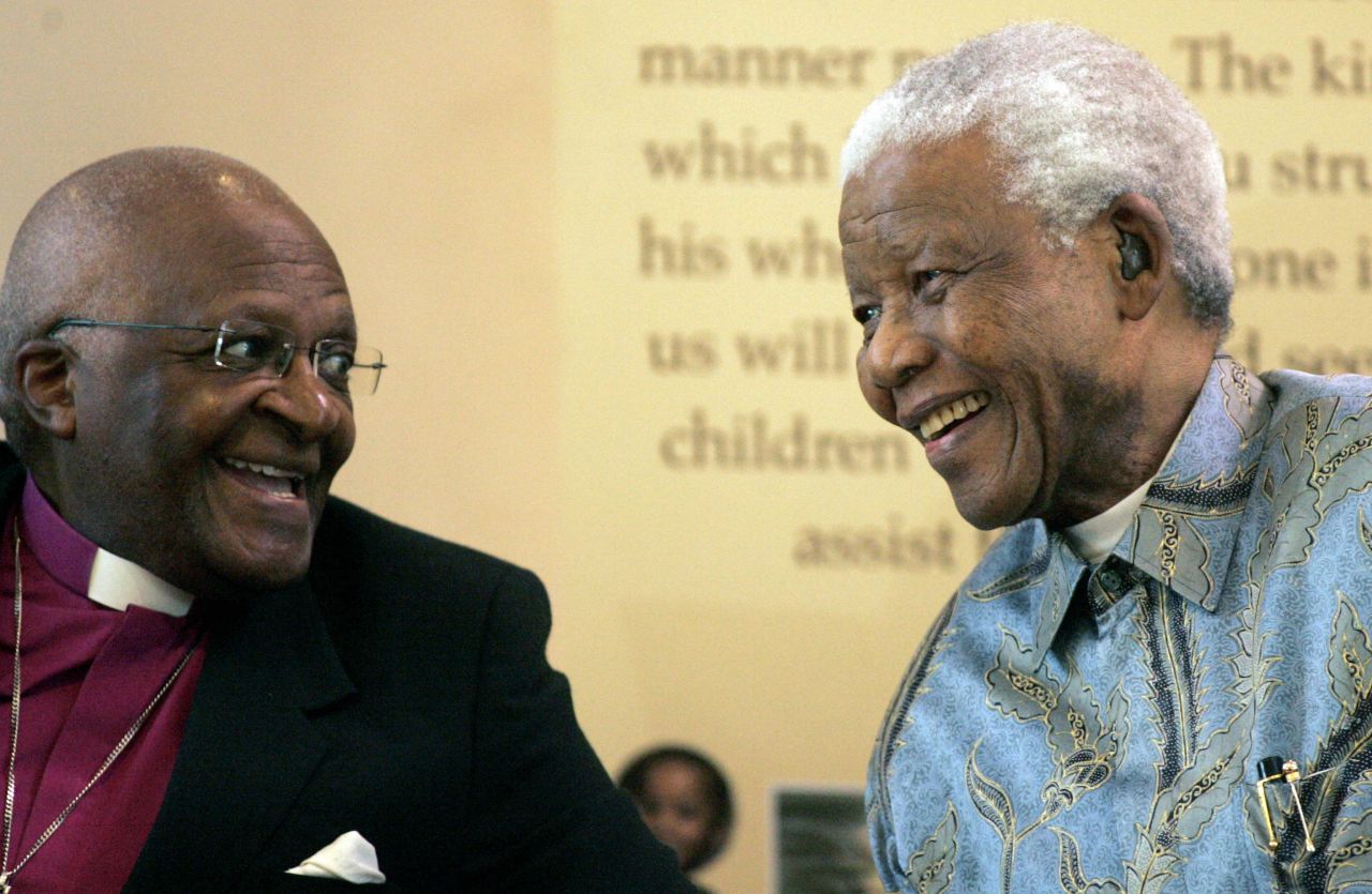 Tutu talks with Mandela at an event in Johannesburg in 2008.