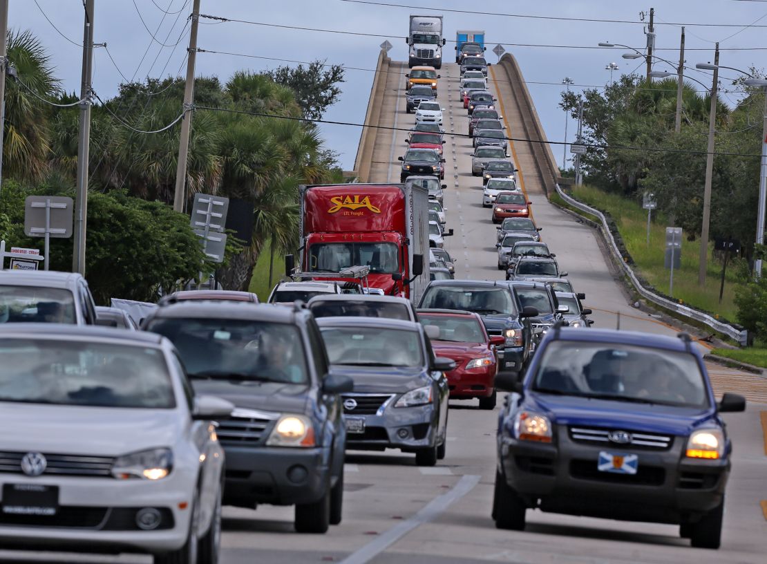 Residents from Merritt Island, Florida, heed a mandatory evacuation order Wednesday. 