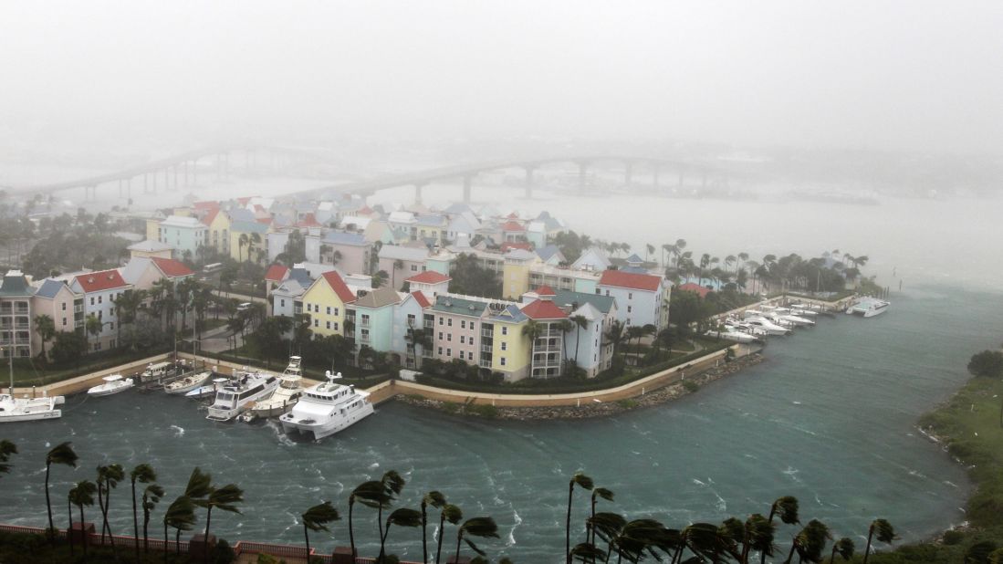 Hurricane Matthew moves through Paradise Island in Nassau, Bahamas, on October 6. Capt. Stephen Russell, the head of the Bahamas National Emergency Management Authority, said there were many downed trees and power lines but no reports of casualties.