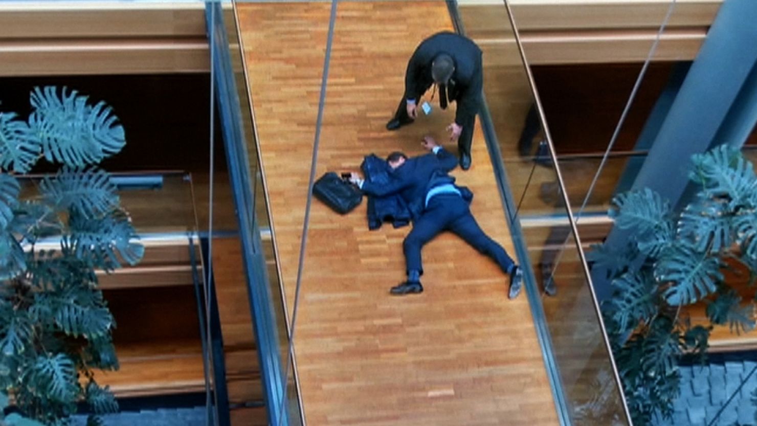 UKIP MEP Steven Woolfe is shown collapsed in the European Parliament after an "altercation."