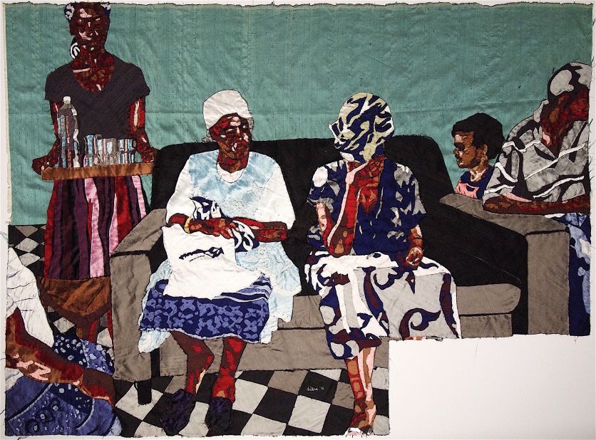 Malawian-born artist based in Johannesburg, South Africa, Billie Zangewa, celebrates powerful females through her delicate silk tapestries, collages and cotton embroidery pieces.