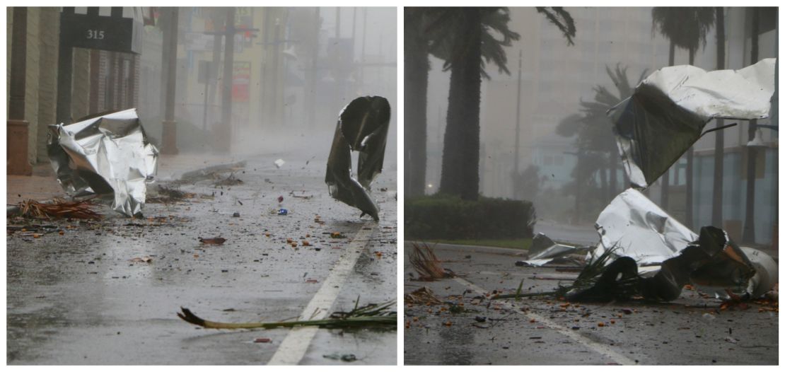 Debris flies through the streets of Daytona Beach. 
