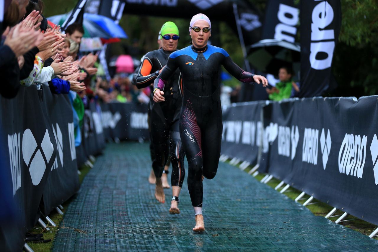 She now faces the arduous task in 30-degree heat of first tackling a 3.85-kilometer swim...