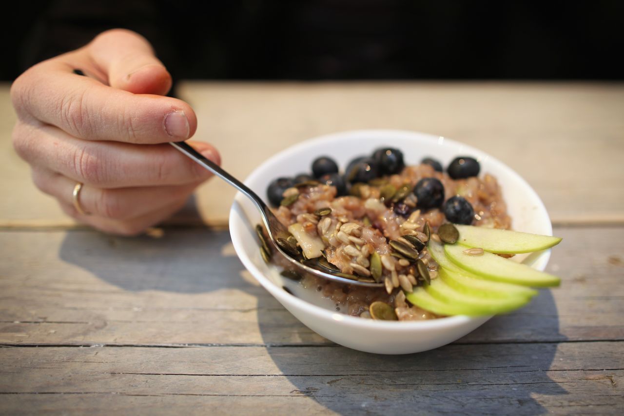 Avoid sugar-sweetened breakfast cereal and bear in mind that not all granolas are healthy. Try porridge, wholegrain wheat cereals or fruit with plain yogurt. 