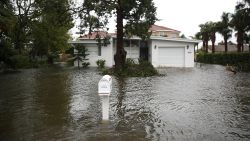 A home is surrounded in Hurricane Matthew's flood waters, October 7, 2016 on Port Orange, Florida.