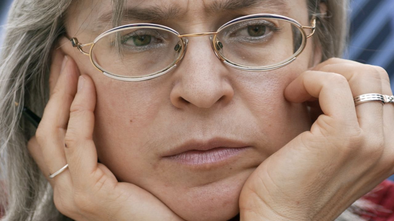 A 2005 photograph of Russian human rights advocate, journalist and author Anna Politkovskaya in Leipzig, Germany.