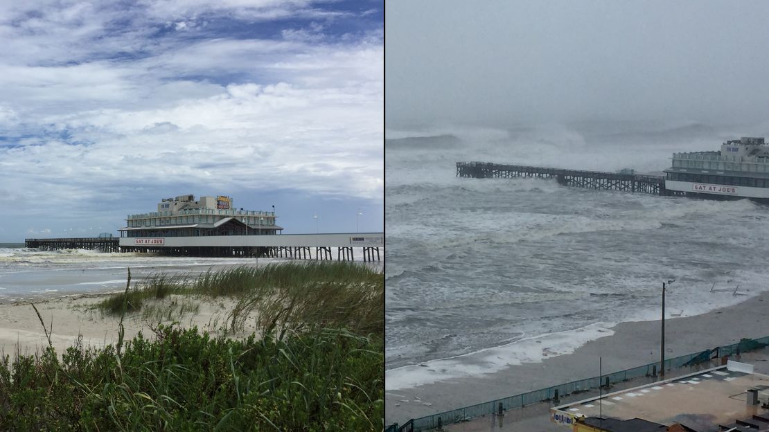 The pier on Daytona Beach before and after the storm.