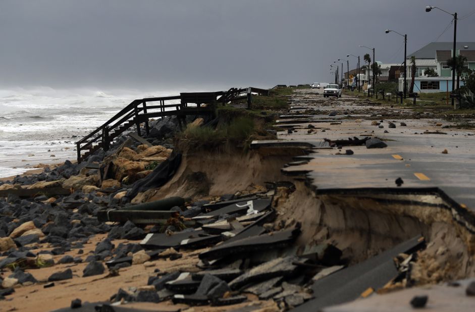 Parts of Highway A1A in Flagler Beach, Florida, were washed away by Hurricane Matthew on Friday, October 7.