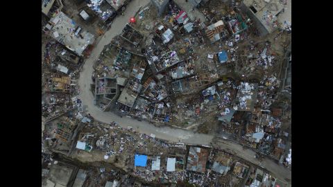 An aerial view shows destruction caused by Hurricane Matthew in Jeremie, Haiti, on Friday, October 7. <a href="http://www.cnn.com/2016/10/04/americas/hurricane-matthew/index.html" target="_blank">The damage from Hurricane Matthew</a> was especially brutal in southern Haiti, where sustained winds of 130 mph punished the country.