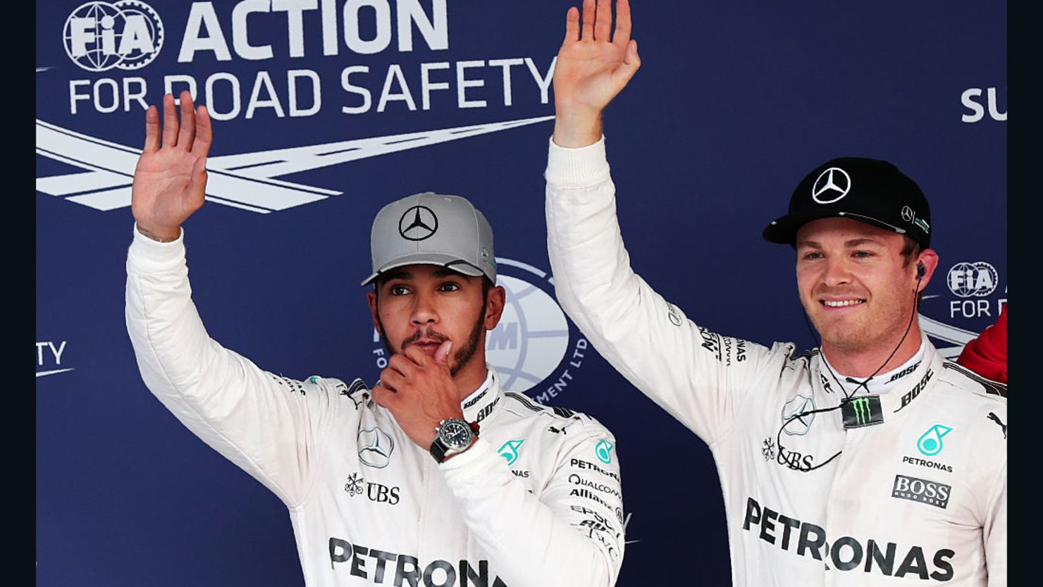 Lewis Hamilton (left) trails Nico Rosberg by 23 points with five races remaining.