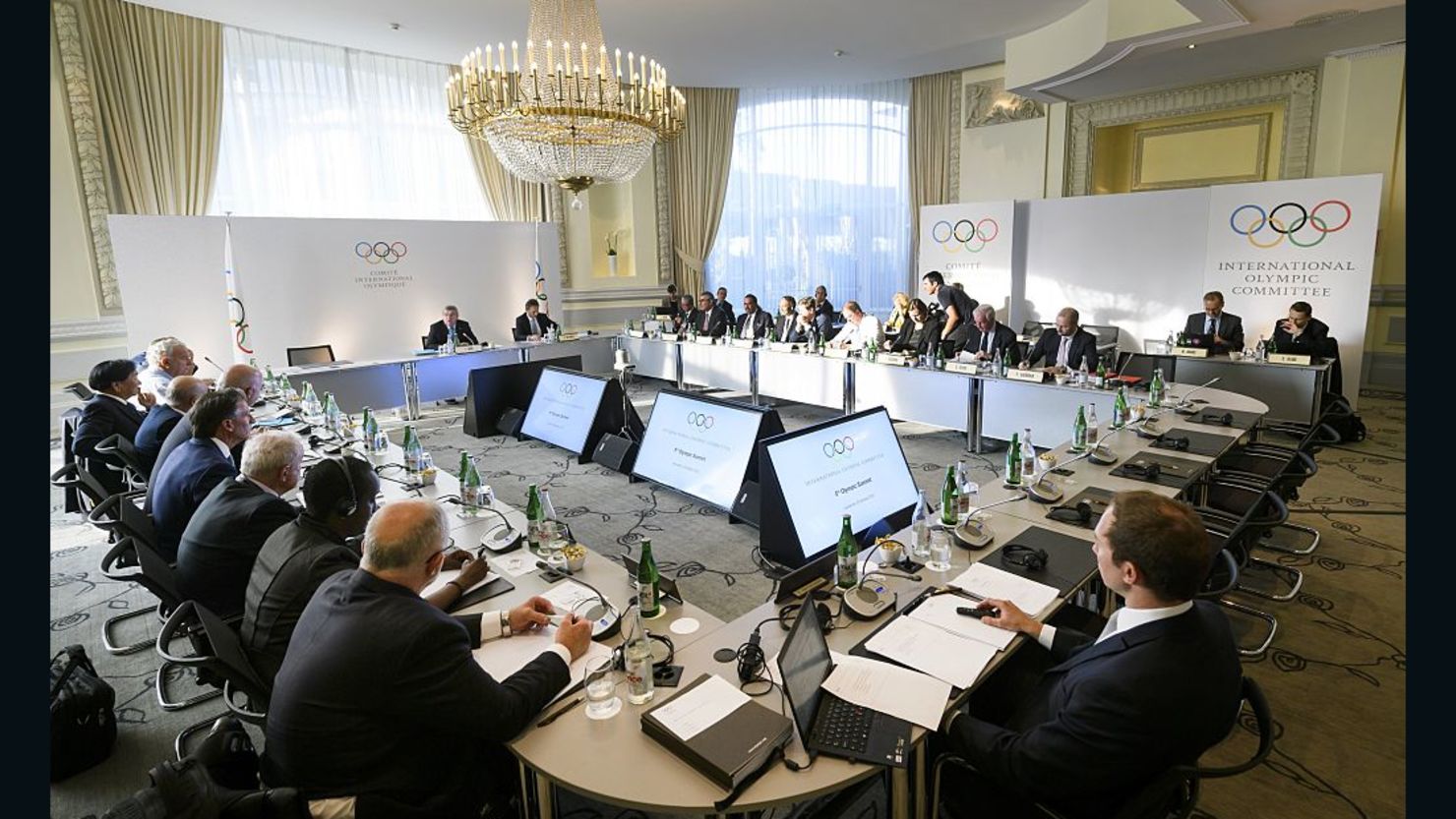 Members of the International Olympic Committee discuss overhauling global drug testing in Lausanne.