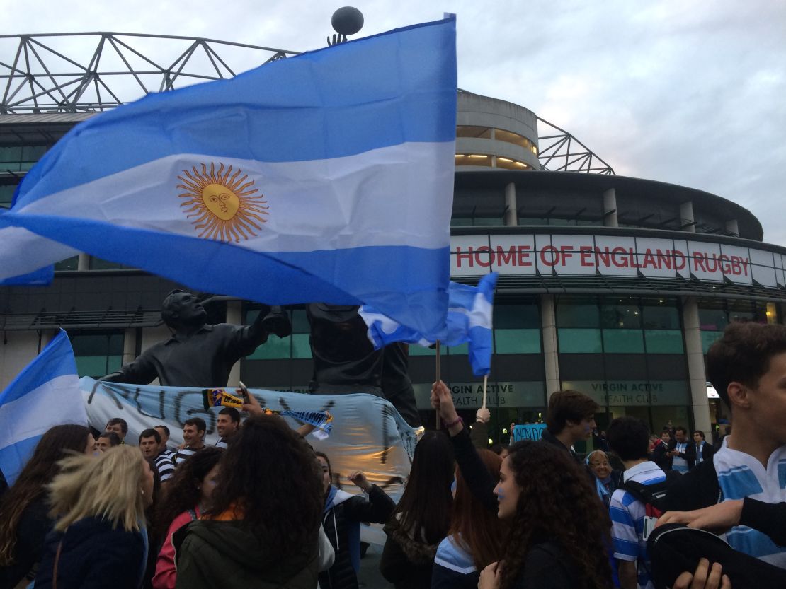 Argentina fans gather outside of Twickenham ahead of Saturday's game against Australia.
