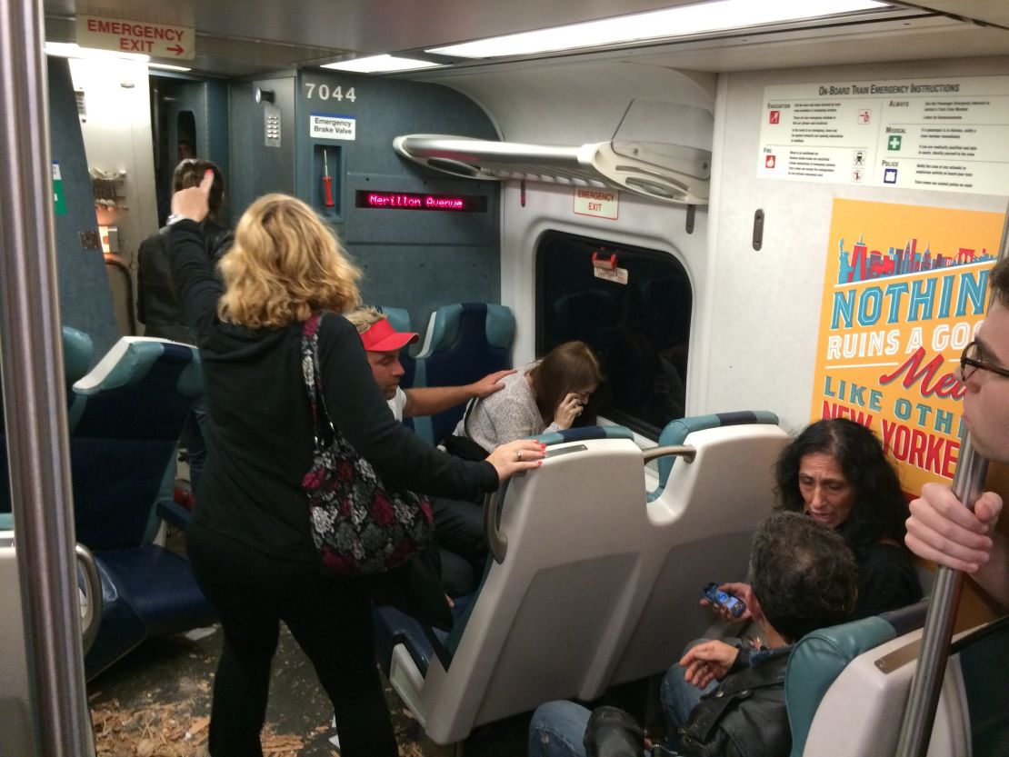 Passengers on board the service react to the train's derailment.