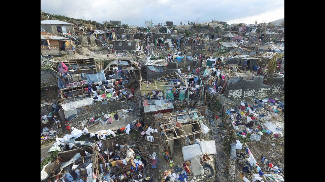 An aerial view of the destruction in Jeremie, Haiti, caused by Hurricane Matthew on October 7.