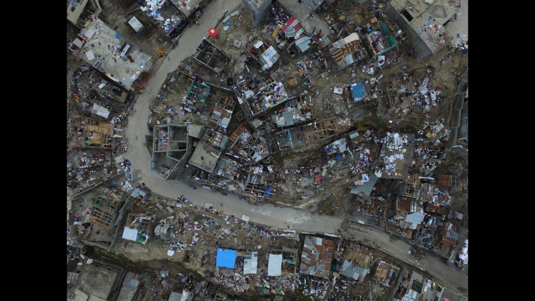 An aerial view of the destruction in Jeremie, Haiti, caused by Hurricane Matthew on October 7.