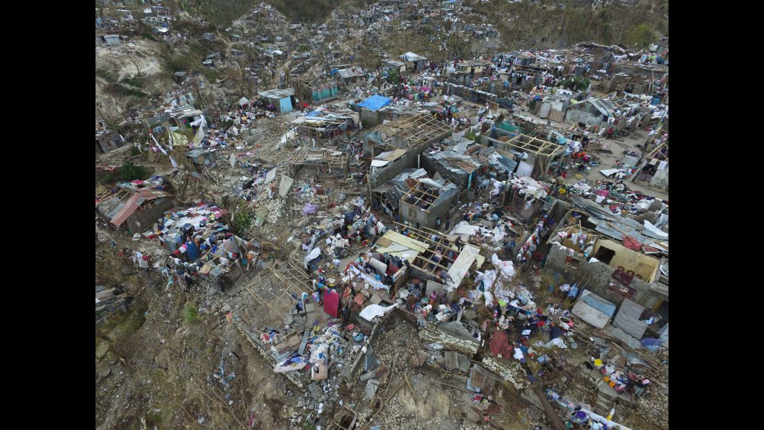 An aerial view of the destruction in Jeremie, Haiti, caused by Hurricane Matthew on October 7.