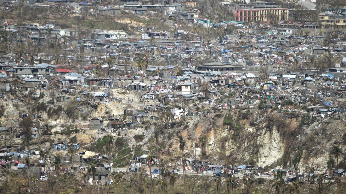 An aerial view of the destruction in Jeremie, Haiti, caused by Hurricane Matthew on October 8.