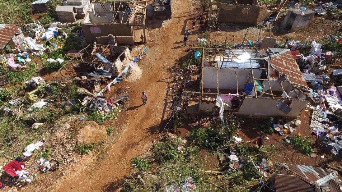 An aerial view of the destruction in Casanette, Haiti, caused by Hurricane Matthew on October 8.