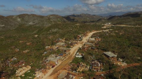 An aerial view of the destruction in Casanette, Haiti, caused by Hurricane Matthew on October 8.